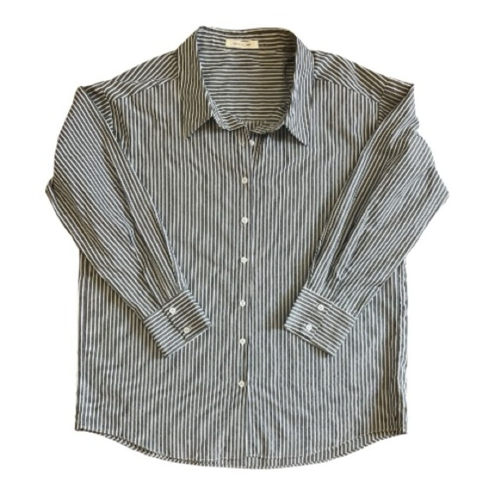 Mustard Seed Gray and White Striped Casual Oversized  Shirt Women L